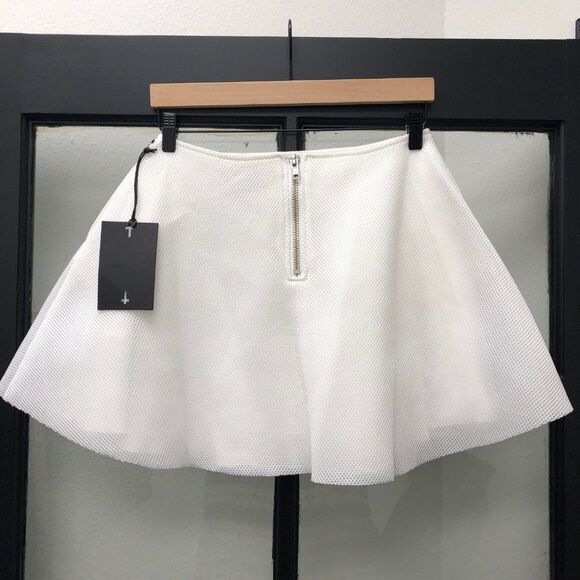 New UNIF White Mesh Scuba Skater Skirt - Size L - Picture 3 of 7